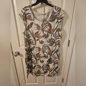 Lungo L'arno NWT Womens 100% Linen Dress Botanical Pockets Made in Italy 1X